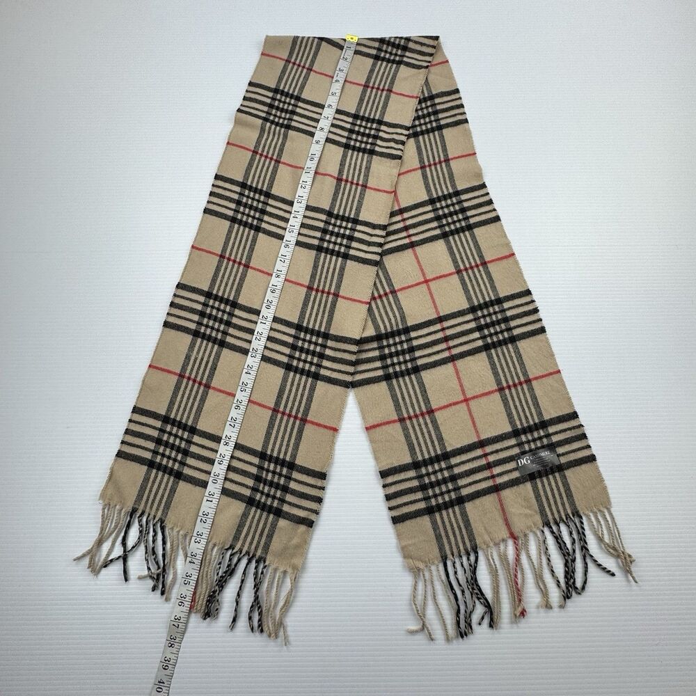 DG Cashmere Plaid Scarf Beige Check Fringe Soft Acrylic Classic Luxury Heritage - Picture 5 of 7